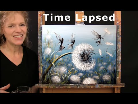 TIME LAPSE Version of How to Paint DANDELION FAIRY DANCE with Acrylic Paint - Step by Step Tutorial