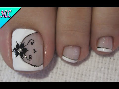 DISEÑO DE UÑAS PARA PIES FLOR BLANCO Y NEGRO ¡MUY FACIL! – FLOWERS NAIL ART – NLC