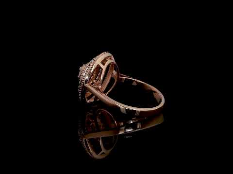 18K Rose Gold Diamond Halo Designer Ring for Women (Round & Baguette Mix)