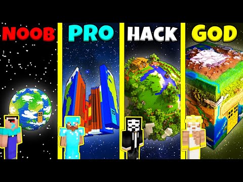 Minecraft Battle: NOOB vs PRO vs HACKER vs GOD: PLANET EARTH HOUSE BUILD CHALLENGE / Animation
