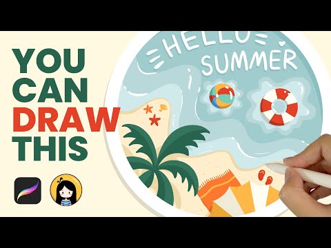 How to Draw a summer beach scene in Procreate | Easy Tutorial for Beginners | Cute Drawing Ideas