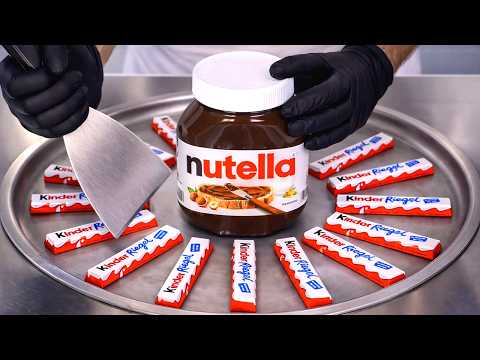 Nutella & Kinder Chocolate Bars — Ice Cream Rolls | Satisfying Visual ASMR