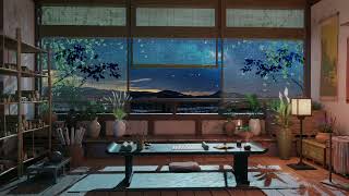 Hot summer night, relax in Japanese room. Night ambience