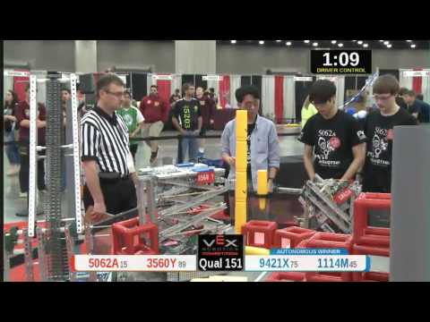 2015 VRC Tech Q151 - 5062A 3560Y vs 9421X 1114M - 48 to 56 - VEX Worlds 2015 - Technology Division