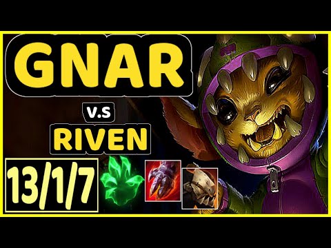 GNAR vs RIVEN - 13/1/7 KDA TOP GAMEPLAY - KR Ranked MASTER