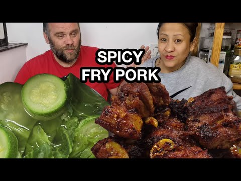 SPICY FRY PORK WITH KOREAN CHILI POWDER/HAWAI MUBI EROMBA/DAL/SALAD AND GREENS