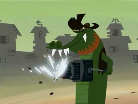 Samurai Jack deflects machine gun bullets