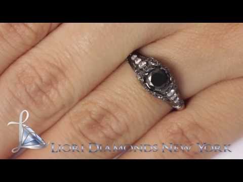 BDR-056 - 1.04 Carat Natural Black Diamond Engagement Ring 14k Black Gold Vintage Style
