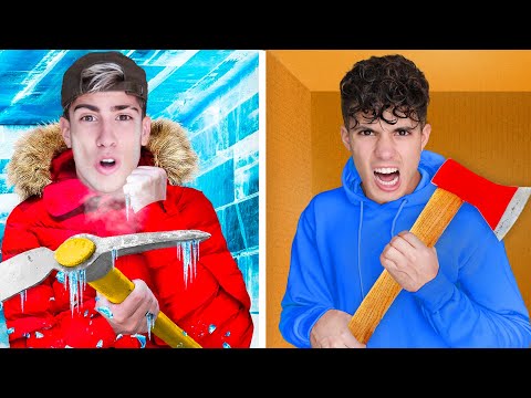 ESCAPING FROM 100 LAYERS OF ICE VS CARDBOARD !!