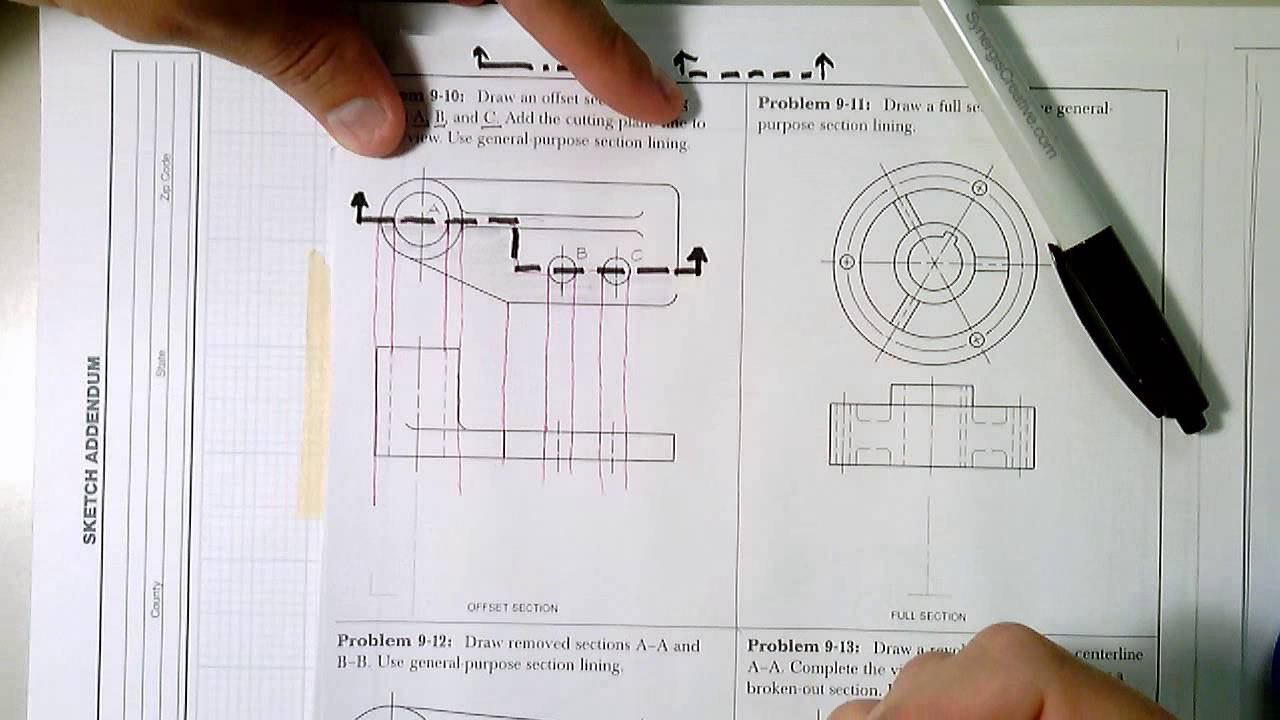 Section views - offset sections (problem 9-10)