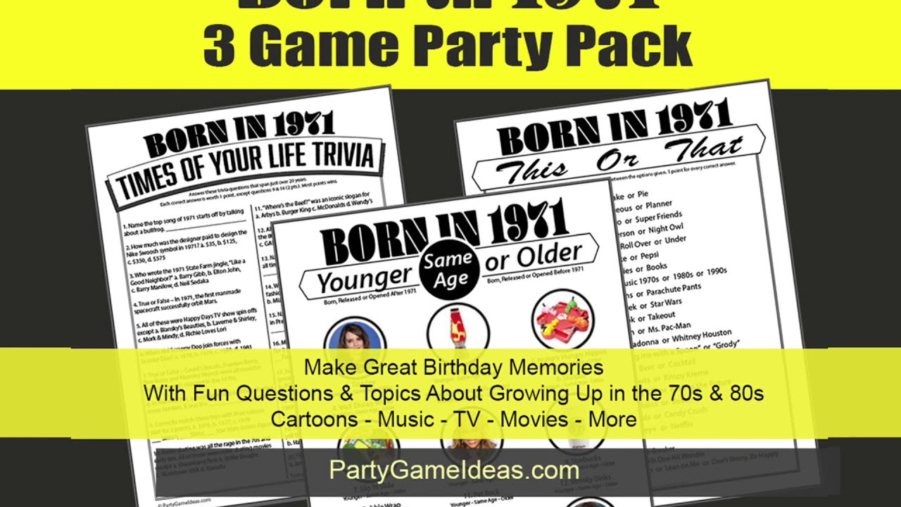 Born in 1971 Birthday Party Games for 50th Birthday Celebrations - Fun Trivia and Guessing Games