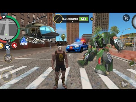 rope hero : vice town -) helicopter crash robot car fight police car robot car capture helicopter