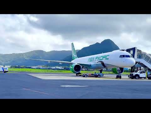 American Samoa, Pago Pago airport. DHC6 (Samoa Airways) and Boeing757 (Asia Pacific Airlines) landed