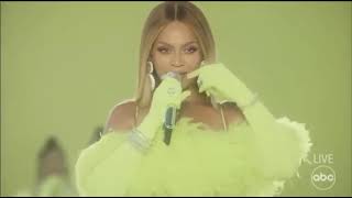 Beyonce 2022 Oscars performance in a neon dress from David Koma.