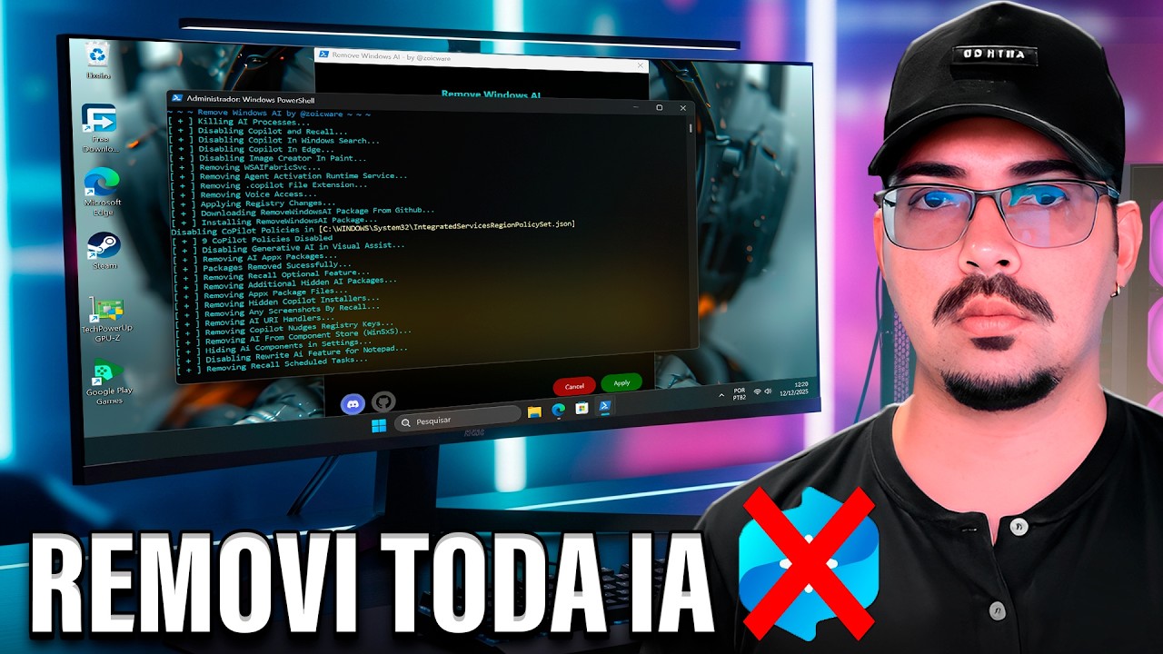 REMOVI TUDO! 🚫 Windows 11 voando BEM MAIS RÁPIDO sem IA!