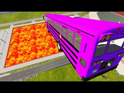 Cars vs Lava Pools Monster Truck, School Bus, Tank #21 – BeamNG.Drive