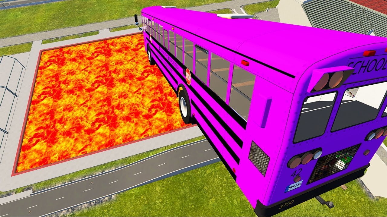 Cars vs Lava Pools Monster Truck, School Bus, Tank #21 – BeamNG.Drive