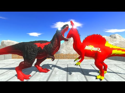 RED BATMAN T-REX vs 3x SHAZAM SPINO vs SPIDERMAN T-REX - Animal Revolt Battle Simulator ARBS