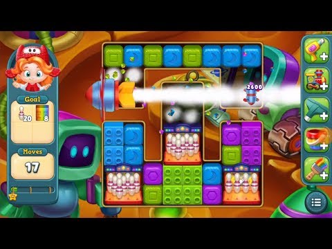 Toy Blast Level 589 obstacles: 30 white bowling pins and 12 colored lego blocks