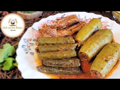 stuffed zucchini and grape leaves recipe Kousa mahshi with lamb meat