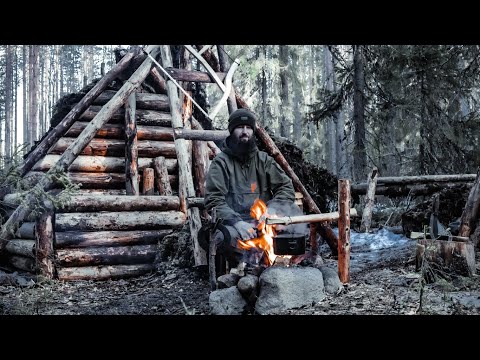 Off Grid CABIN in the WOODS  - BUSHCRAFT CAMP - WOODCRAFT - OUTDOOR COOKING