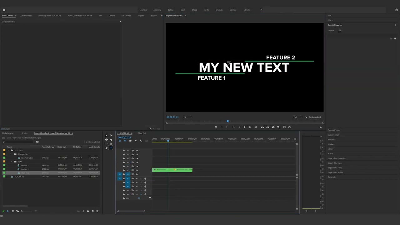 How to edit the Clean Fresh Lower Third Animation 05 in Premiere Pro