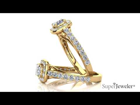 H101353 | Princess Cut Halo Diamond Engagement Ring in 14 Karat Yellow Gold | SuperJeweler.com