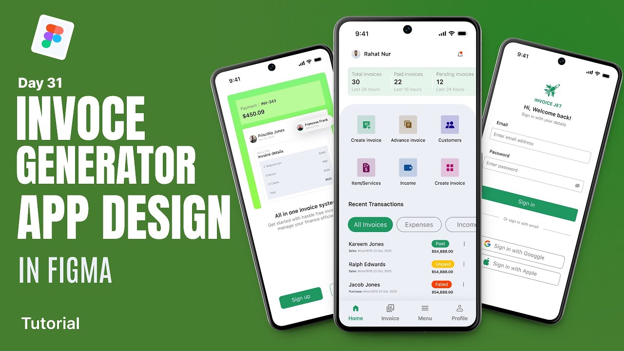 Creating a simple invoice generator app tutorial in Figma I UI UX Design Challenge 