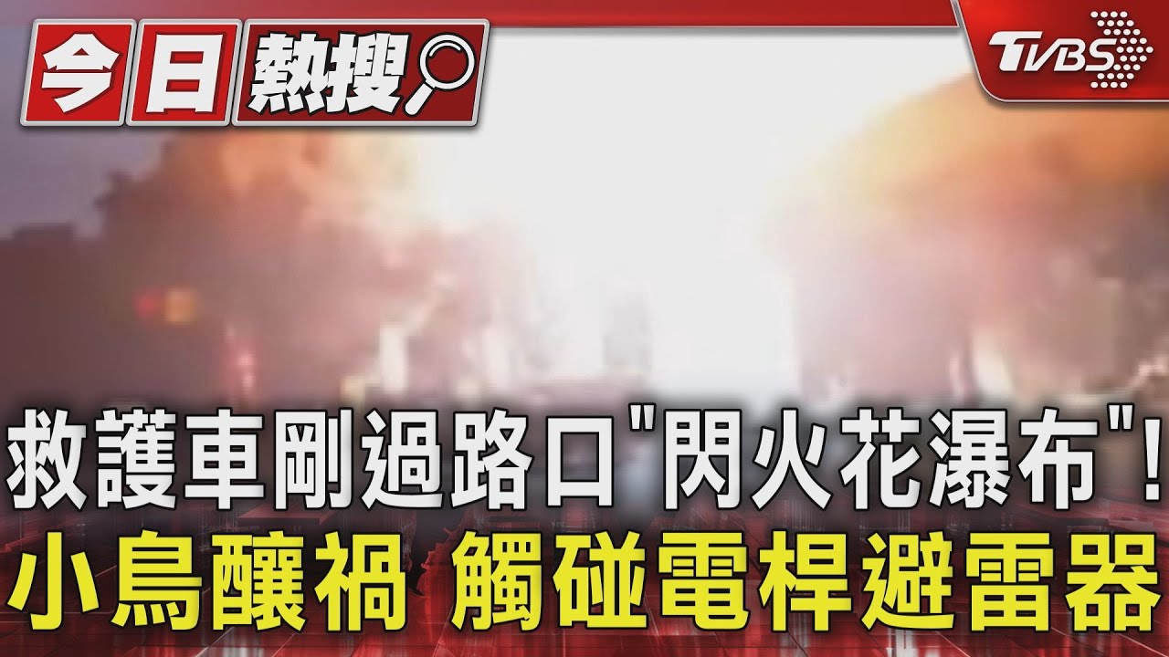 救護車剛過路口「閃火花瀑布」!小鳥釀禍 觸碰電桿避雷器