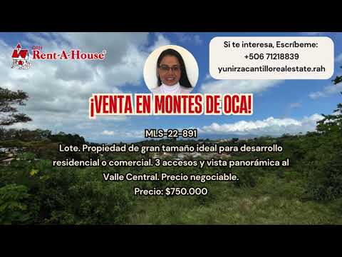 Venta Montes de Oca Lote para Desarrollos con Vistas al Valle Central