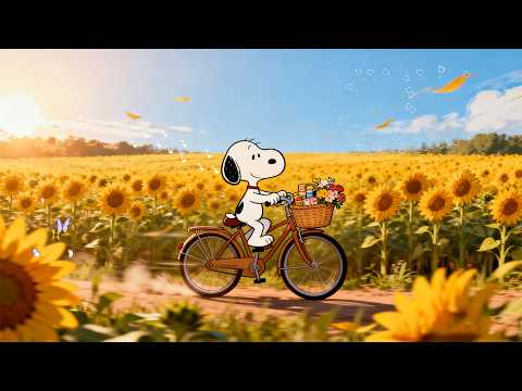 🌻 Snoopy’s Sunflower Summer Ride 🚲 Soft Lofi Beats for Relax, Rest & Happy Days
