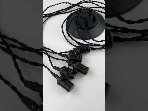 Люстра-павук у стилі лофт на 5 ламп з крученим проводом та латунними патронами з вимикачем Чорна