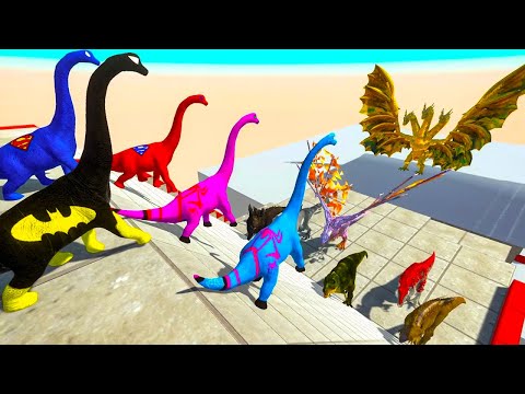 5x BRACHIOSAURUS vs CARNIVORE DINOSAURS DEATH FALL - Animal Revolt Battle Simulator