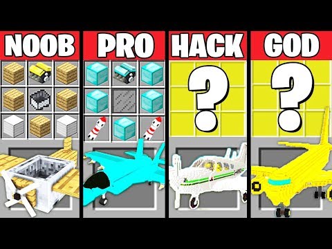 Minecraft Battle: SUPER AIRPLANE CRAFTING CHALLENGE - NOOB vs PRO vs HACKER vs GOD ~ Animation