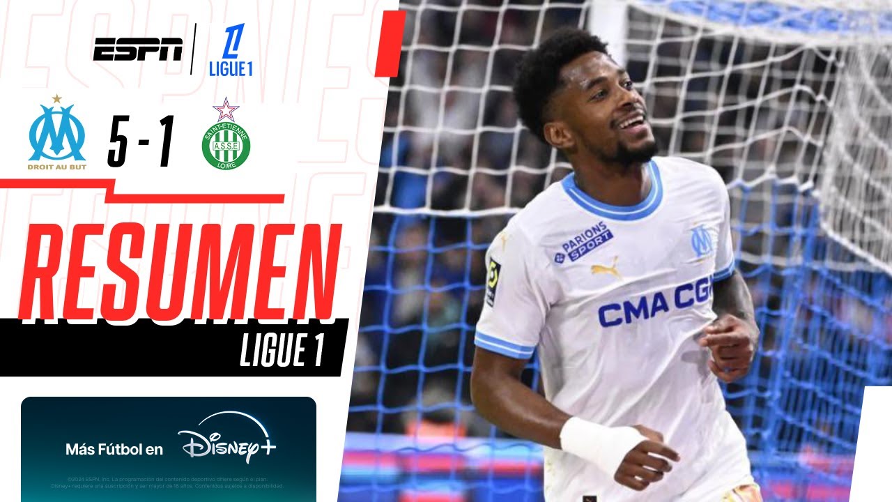 EL PANAMEÑO MURILLO ANOTÓ EN LA PALIZA FOCENSE POR LIGUE 1 | O. Marsella 5-1 Saint-Etienne | RESUMEN