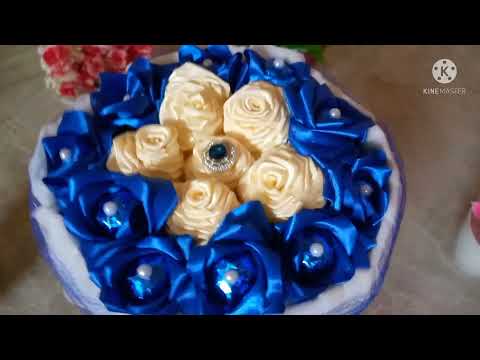 Beautiful handmade Two colours flower bouquet . Attractive colours Blue and half white