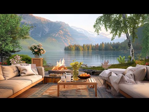 Morning Lakeside Ambience with Nature Sounds and Relaxing Campfire to Relax, Study