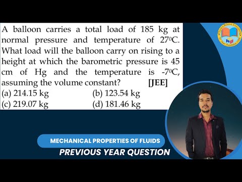 A balloon carries a total load of 185 kg at normal pressure and temperature of 27°C. What load will