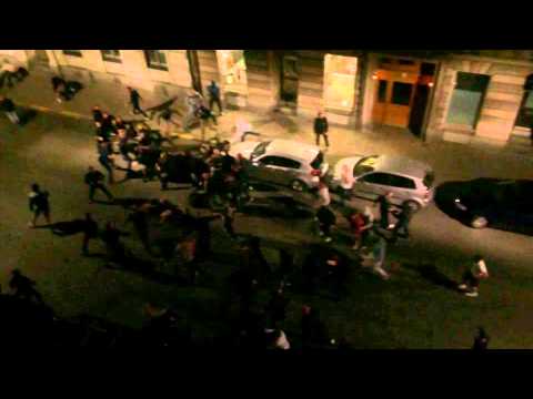 Pre arranged fight: Djurgården (right) won against AIK (left) 13.08.2014