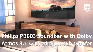 Philips PB603 Soundbar with Dolby Atmos 3.1 and wireless sub-woofer anuncio