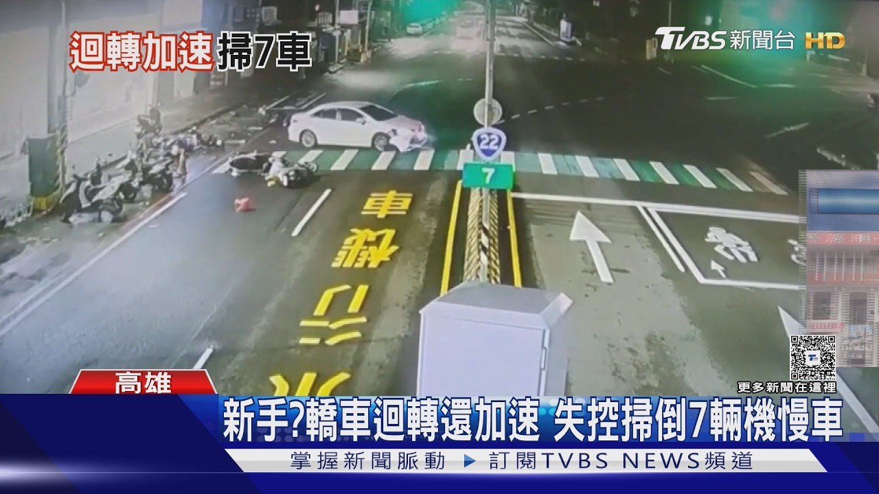 影音／新手駕駛？轎車迴轉還加速　暴衝掃倒7輛機慢車