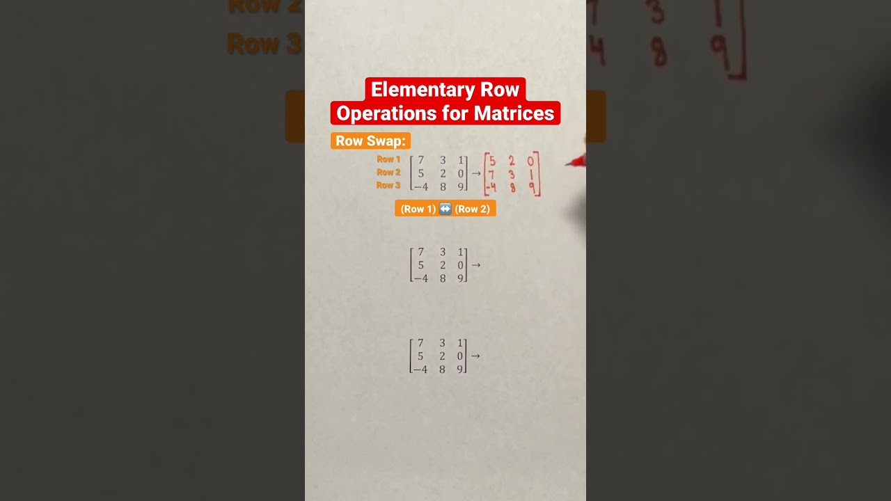 Elementary Row Operations for Matrices #Shorts #linearalgebra #math #maths #mathematics