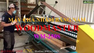 MÁY CHÀ NHÁM BĂNG NẰM WOODMASTER WM-250S. Điều chỉnh được độ cao bàn đỡ phôi.