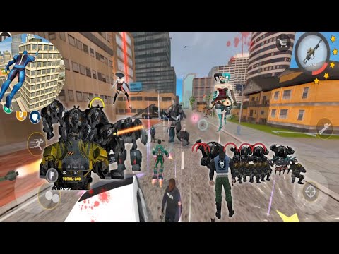 Rope Hero: Vice Town (Transformer Tank Fight on Bridge) Feat Hawk Police Man Android Gameplay HD