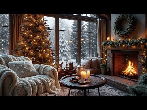 Peaceful Christmas Morning Cabin with a Favorite Book & Tea ❄️✨ Snowfall & Warm Fireplace Ambience