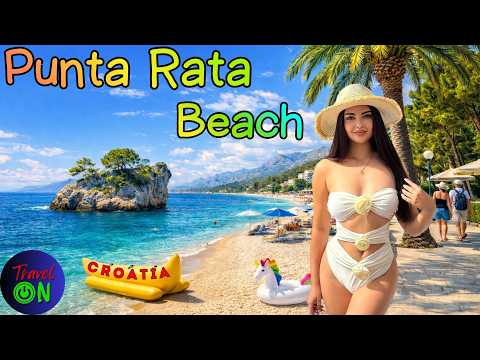 Brella Beach in Croatia. Croatia's best beach, Punta Rata. Kamen Brela Rock & Adriatic Beauty 4K.