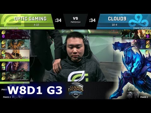 OpTic Gaming vs Cloud 9 | Week 8 Day 1 of S8 NA LCS Spring 2018 | OPT vs C9 W8D1 G3