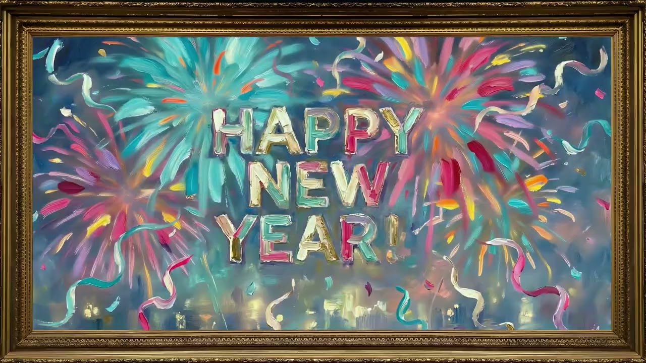 Animated NYE Fireworks Art Gold Frame TV Art | New Years | 2 Hours 4K — 4K ambient art screensaver in baroque gold frame
