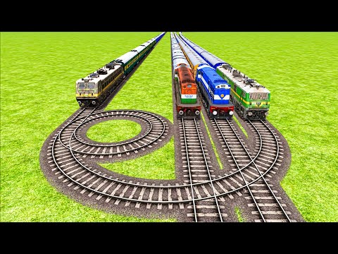 Risky Four Multiple 360 Degree Overlapping Rail Tracks Vs Train Crossing - BeamNG.Drive