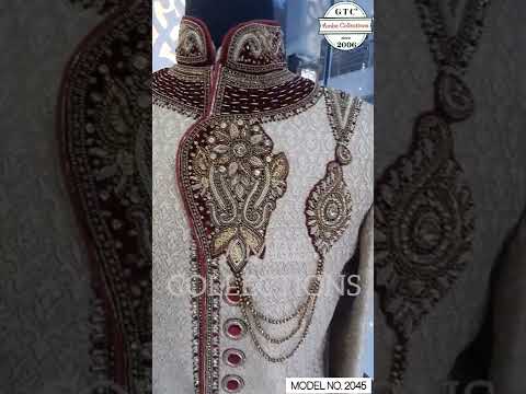 Embroidered traditional wedding golden classic sherwani